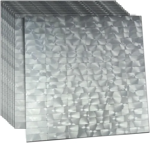 Miniatura 22 de XUANINY Azulejos de Mosaico de Aluminio Autoadhesivos para Despegar y Pegar, Pegatinas de Azulejos de Pared para Salpicadero de Cocina