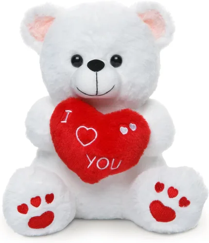 Oso blanco de regalo de San Valentín, animal de peluche suave de 10 pulgadas con corazón de amor, regalo del día de San Valentín para ella, novia,