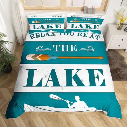 Miniatura 14 de Lake House - Juego de funda de edredón tamaño individual, estilo rústico de granja vieja para niños, adolescentes y adultos, decoración