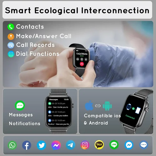 Miniatura 2 de Reloj inteligente para hombres y mujeres (respuesta/hacer llamadas) 1.83 pulgadas HD 3 bandas reloj inteligente compatible con teléfonos Android
