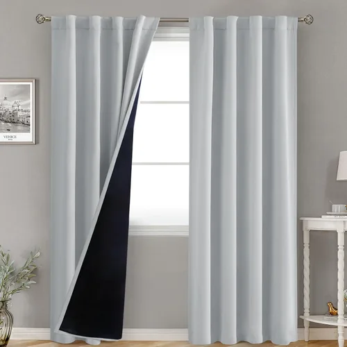 Miniatura 49 de BGment Cortinas 100% opacas beige de 63 pulgadas de largo con forro aislante térmico, bolsillo para varilla y lengüeta trasera de doble capa
