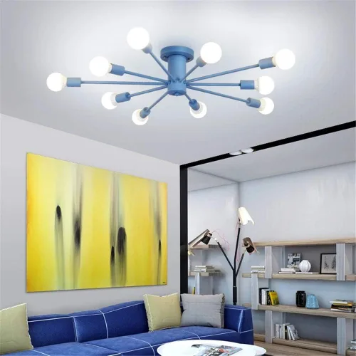 Miniatura 3 de RUNNUP Lámpara de techo Sputnik de montaje semiempotrado nórdico contemporáneo, colorido, 10 luces, lámpara de suspensión de metal para cocina, sala