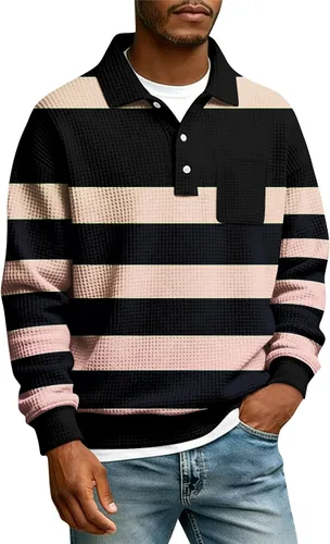Miniatura 6 de Camisas de manga larga con botones a cuadros para hombre, con cuello de manga larga, estilo casual, elegante, a cuadros 2- amarillo