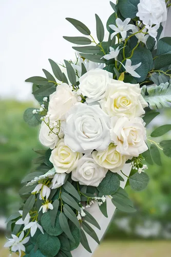 Miniatura 7 de ponatia Flores de Arco de Boda (Paquete de 2), Flores de Boda Artificiales Blancas para Decoraciones de Señales de Bienvenida de Boda y Flores