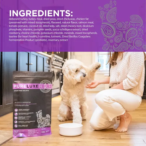 Miniatura 7 de PURELUXE Alimento para perros sin granos y gluten, pavo, guisantes partidos y salmón Elite Nutrition, para perros de raza pequeña en todas