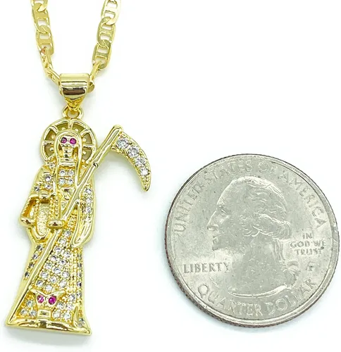 Miniatura 3 de Ray Jewelry - Collar con colgante chapado en oro de 14 quilates, eslabones marineros de 22 pulgadas de largo, 1.417 x 0.669 in oro laminado de 14