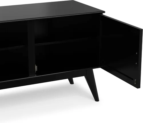 Miniatura 8 de SIMPLIHOME Draper Soporte de TV – Consola baja de madera maciza de 60 pulgadas de ancho en negro, centro de entretenimiento moderno de mediados