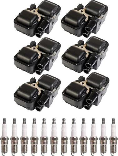 ENA Juego de 6 bobinas de encendido, 12 bujías de platino compatibles con Mercedes-Benz C320 CLK320 ML320 ML430 ML500 S430 S500 SL500 SLK320