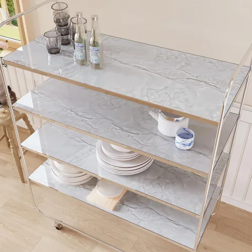 Miniatura 7 de CRE8TIVE Papel tapiz de mármol blanco y gris brillante de 24 x 354 pulgadas, tamaño grande, para despegar y pegar, papel de contacto de mármol