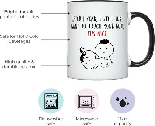 Miniatura 2 de YouNique Designs Taza de café de aniversario de un año, 11 onzas, Taza del primer aniversario para esposa, 1 Año Fechado Taza para ella (Mango negro)