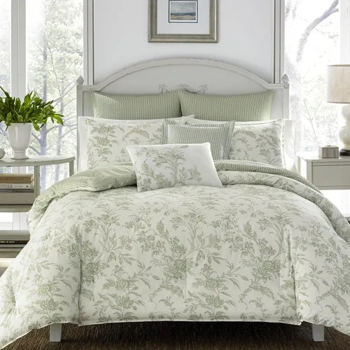 Laura Ashley - Juego de edredón individual, ropa de cama de algodón suave y reversible, peso medio para comodidad durante todo el año, juego de cama
