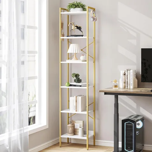 Miniatura 16 de Hzuaneri Estantería para libros, estantería industrial con 2 ganchos, organizador de almacenamiento para oficina en casa, sala de estar, dormitorio