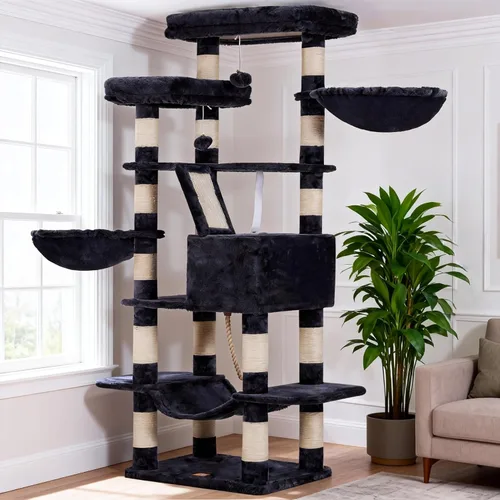Miniatura 20 de Heybly Árbol para Gatos, Torre para Gatos Multinivel de 68 Pulgadas para Gatos de Interior, Condominio para Gatos con 2 Perchas de Felpa Ensanchadas