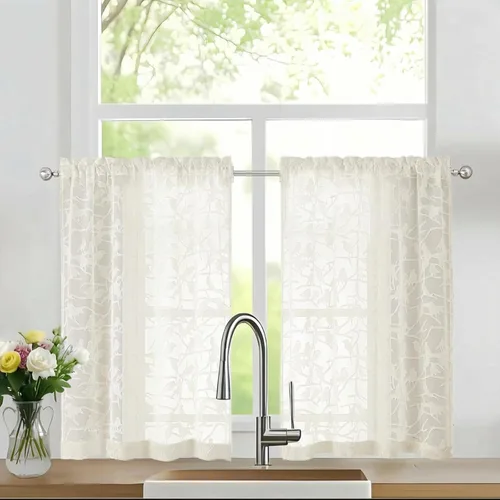 Miniatura 74 de OVZME Anji - 2 paneles de cortinas traslúcidas de gasa marrón de 72 pulgadas de largo para dormitorio, doble bolsillo para barra, tela ligera