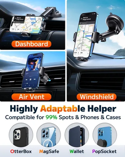 Miniatura 3 de Qifutan Soporte de teléfono para automóvil, soporte de teléfono para parabrisas de automóvil, ventilación de aire, universal, manos libres, soporte