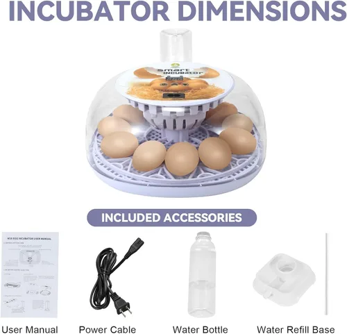 Miniatura 7 de ZEMIRO CHARGE Incubadora de 12 huevos para incubar huevos con girador automático de huevos, control de temperatura, adición automática de agua