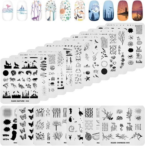 Miniatura 11 de KADS Juego de 21 platos para sellos de uñas, 20 platos, copos de nieve de Navidad, lindos animales + 1 bolsa de almacenamiento de sinfonía láser