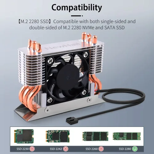 Miniatura 2 de Disipador de calor SSD M.2 2280 de 12 V con ventilador de enfriamiento PWM de 1.575 in, tubos de calor de cobre y almohadilla térmica, enfriador SSD