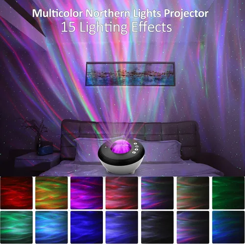 Miniatura 2 de Proyector de luz de galaxia del norte, proyector Star Aurora con ruidos blancos, control remoto y temporizador, altavoz Bluetooth, proyector