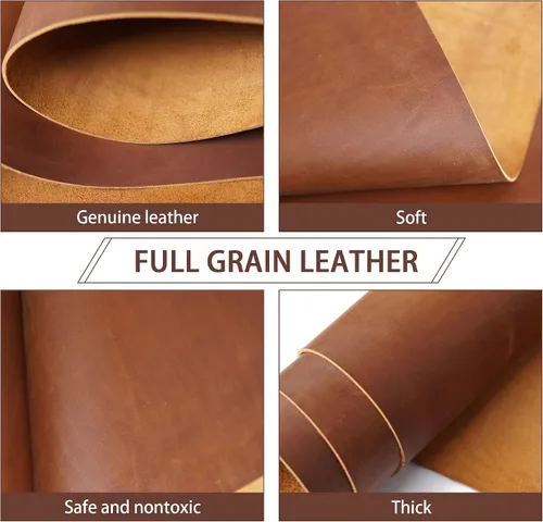 Miniatura 5 de Jeereal Láminas de Cuero para Herramientas 2.0mm (0.079 in) (5-5.5oz) de Grosor Cuero de Vaca de Grano Completo Cuadrado para Manualidades Artesanía
