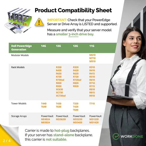 Miniatura 3 de WORKDONE Paquete de 4 unidades – 2.5" Hard Drive Caddy G176J compatible con Dell PowerEdge Server – T440 T640 R330 R430 T430 R630 R730 R830 R930
