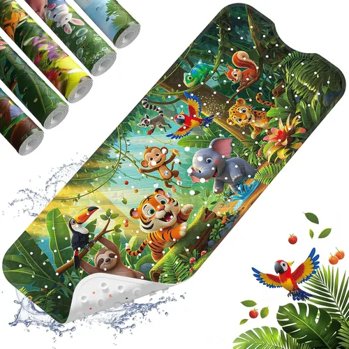 Miniatura 17 de XIYUNTE Tapete de baño para bebé, para niños, 40 x 16 pulgadas, extralargo, antideslizante, de caricaturas, para tina o ducha, con ventosas