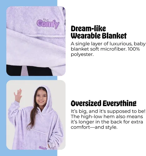 Miniatura 4 de THE COMFY Dream Jr para niños Manta portátil de forro polar de microfibra ligera con capucha y bolsillo Visto en Shark Tank Niños Heather Purple