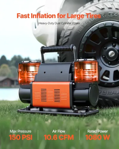 Miniatura 2 de VEVOR Compresor de aire resistente de doble cilindro, inflador de neumáticos portátil de 10.6CFM, bomba de aire todoterreno de 12 V 150 PSI
