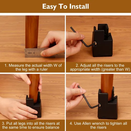 Miniatura 5 de Elevadores de cama de 2 pulgadas con abrazadera de tornillo ajustable, paquete de 4 elevadores de muebles resistentes, soporta hasta 5,000 libras