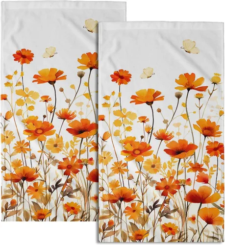 Miniatura 14 de Juego de 2 toallas de mano para el 4 de julio, 14 x 28 pulgadas, diseño patriótico de hojas florales rojas y azules, absorbentes y suaves