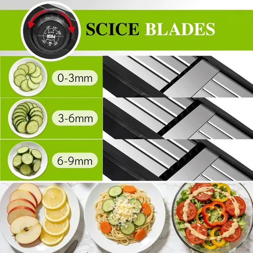 Miniatura 2 de MASTERTOP Rebanadora de Mandolina, rebanadora de alimentos 5 en 1 para cocina, mini rebanadora de verduras de acero inoxidable con guante