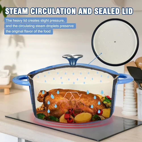 Miniatura 4 de COOKWIN Olla de hierro fundido esmaltada con tapa antiadherente, olla recubierta de esmalte antiadherente, azul, 3 QT