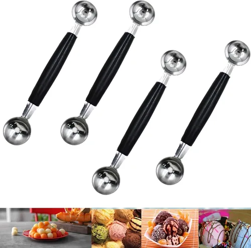Miniatura 6 de Paquete de 2 cucharas de bola de helado de fruta de doble extremo, bola de fruta de acero inoxidable 430, bolas de melón redondas lisas para sandía