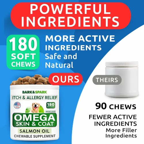 Miniatura 5 de Omega 3 para perros y gatos - 180 golosinas de aceite de pescado para la muda de pelo de perros, alergias en la piel, alivio de la picazón