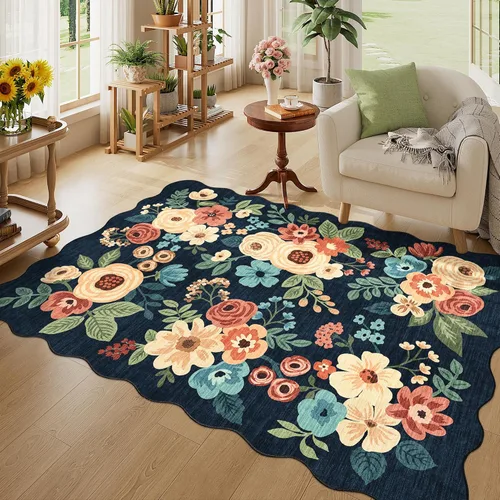 Miniatura 68 de DUKINO Alfombra de área de 6 x 9 pies, alfombra floral para sala de estar, ligera, antideslizante, lavable, alfombra de interior de pelo bajo