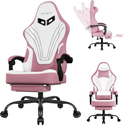 Miniatura 11 de Silla de juegos, sillas de juegos grandes y altas para adultos con reposapiés y soporte lumbar, cómoda silla de computadora de tela ergonómica