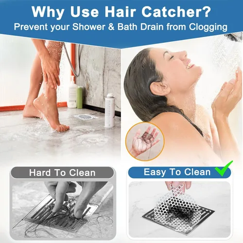 Miniatura 2 de Calcomanías desechables de malla para drenaje de ducha, paquete de 50, atrapa cabello para ducha (blanco, 50 piezas) NRHC-01