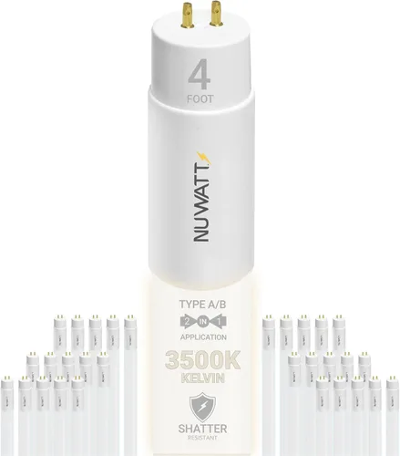 Miniatura 12 de NUWATT Paquete de 30 tubos de luz LED T8 de 4 pies, T10 T12 híbrido tipo A+B, 3000 K blanco cálido, 18 W, alto brillo 2,200 lúmenes, reemplazo