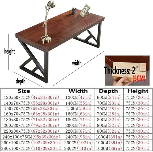 Miniatura 3 de Mesa industrial moderna de madera maciza, escritorio de computadora para oficina en casa, escritorio de estudio con soporte de metal y panel