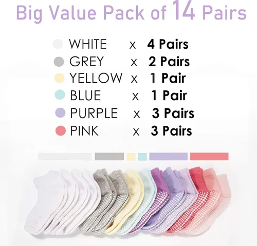 Miniatura 3 de CozyWay Calcetines antideslizantes de tobillo para niños pequeños con agarres calcetines de corte bajo para bebés niñas y niños 121415 pares