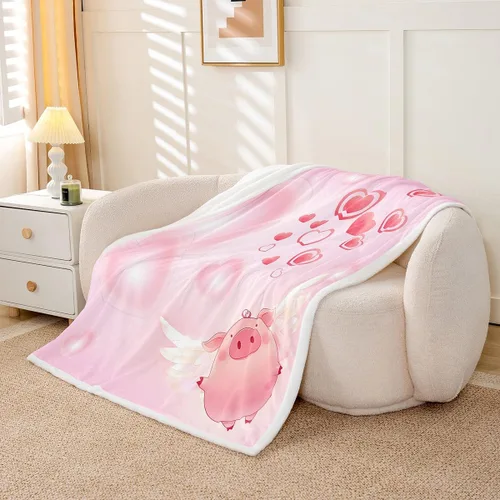 Miniatura 3 de Manfei Bonita manta de cerdo rosa, bonita manta de cama de animales para niños, niñas, adolescentes, decoración de habitación, manta con estampado