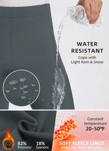 Miniatura 3 de BALEAF Mallas de forro polar para hombre, pantalones térmicos de ciclismo, resistentes al agua, con cremallera, bolsillos, para invierno, cálido