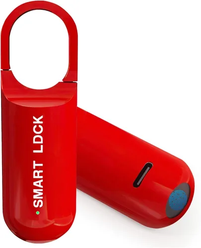 Candado inteligente de huellas dactilares para casillero, pequeño bloqueo de huellas dactilares recargable, candado biométrico sin llave para Rojo