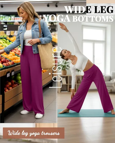 Miniatura 4 de Neer - Conjunto de 3 pantalones de yoga de pierna ancha para mujer - Pantalones deportivos cómodos, holgados, de cintura alta y casuales