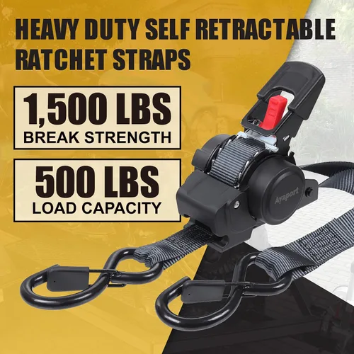 Miniatura 3 de Ayaport Correas de trinquete retráctiles de 1 pulgada x 12 pies (2 unidades) - Resistencia a la rotura de 1500 libras, correas de trinquete