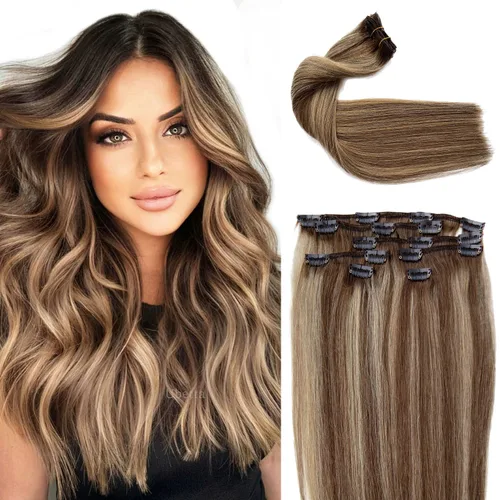 Miniatura 12 de Extensiones de cabello con clip Ubetta de cabello humano real, extensiones de cabello negro azabache con clip, 7 piezas, 70 g, extensiones