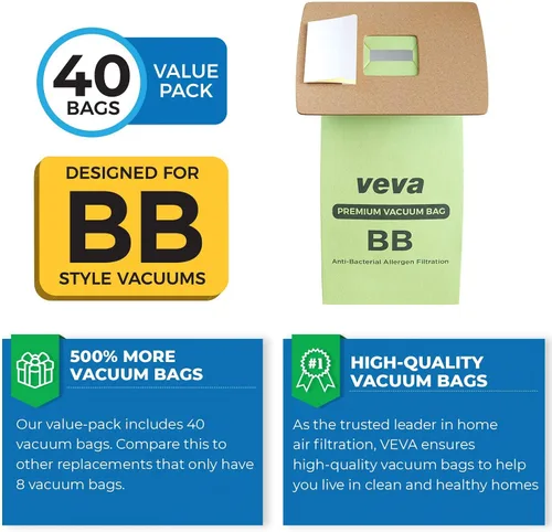 Miniatura 3 de Paquete de 40 bolsas de vacío tipo BB para aspiradora Oreck de mano PKBB12DW, BB180, BB280, BB850, BB870, BB880, BB900, BB1000, BB1100, BB1200