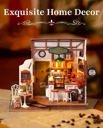 Miniatura 7 de Rolife - Kit de casa de muñecas en miniatura, cafetería, kits de casa de muñecas en miniatura para adultos, modelo de casa de madera con luces LED
