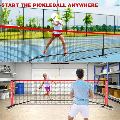 Miniatura 7 de Fostoy Portable Pickleball Net Set with Wheels, Regulation Size 22 FT & Half Court 11 FT, Steady Metal Frame Pickle Ball Net Set System with Carry