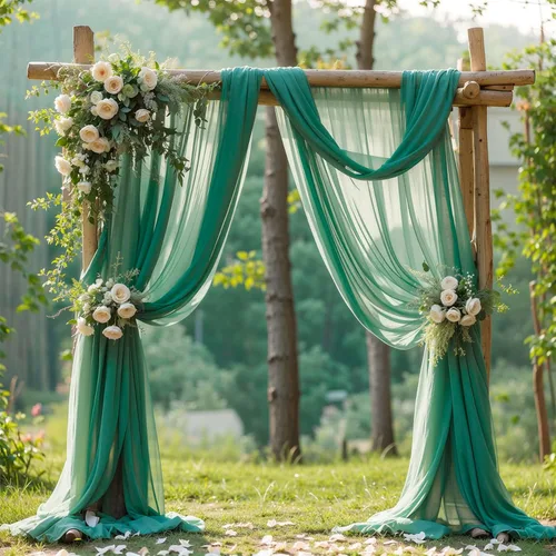 Miniatura 33 de Tela drapeada para arco de boda, 2 paneles de 18 pies, cortina de telón de fondo transparente azul bebé, cortina de gasa para boda, arco, ceremonia
